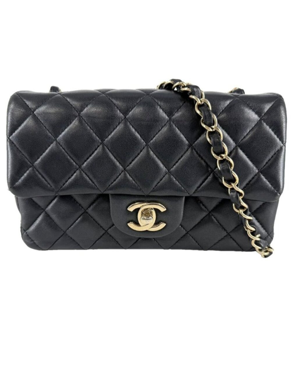 Chanel Shoulder Bag Mini Quilted CC Logo Bag Crossbody Lambskin Black Gold